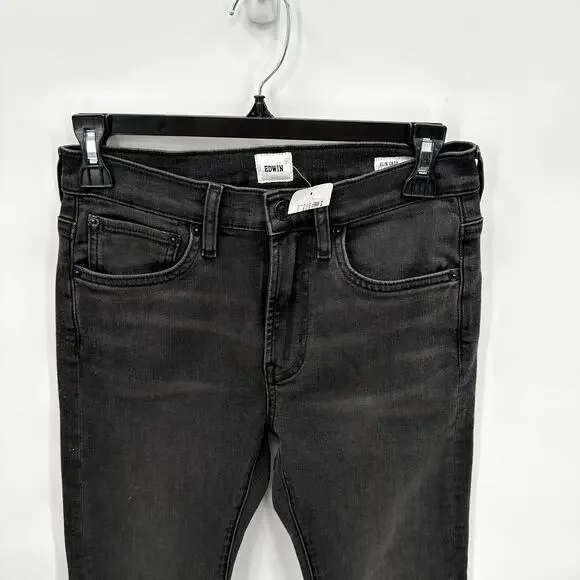 EDWIN NWT Elin Straight Long Black Denim Jean in Knight Rider // 00 (24) - Picture 6 of 14